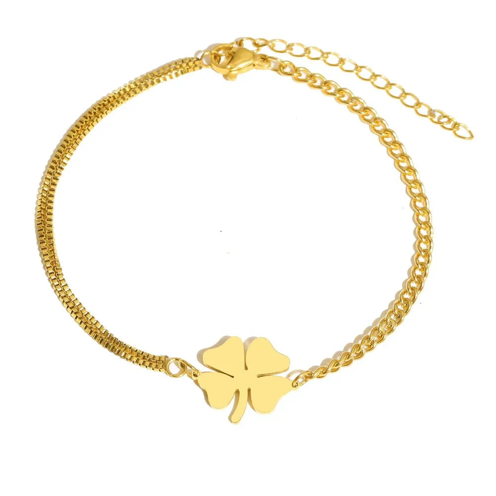 Dainty Four Leaf Clover Chain Link Bracelet - Luxicro