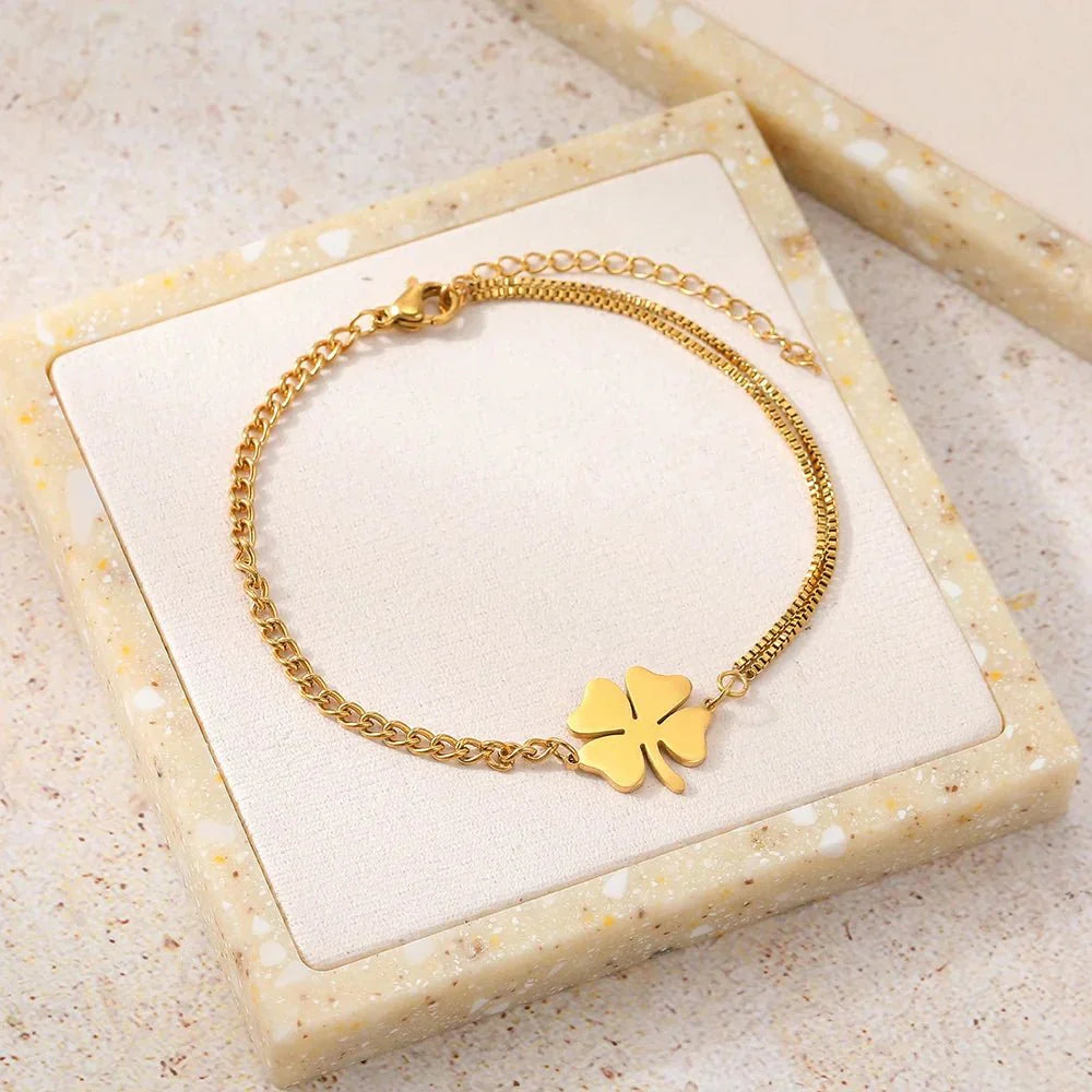 Dainty Four Leaf Clover Chain Link Bracelet