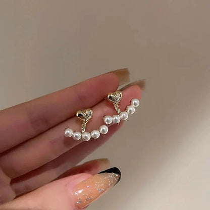 Dainty Love Heart Pearl Drop Earrings