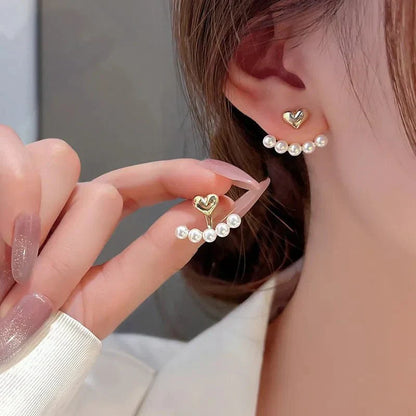 Dainty Love Heart Pearl Drop Earrings - Luxicro