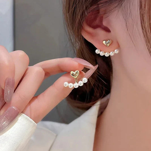 Dainty Love Heart Pearl Drop Earrings - Luxicro