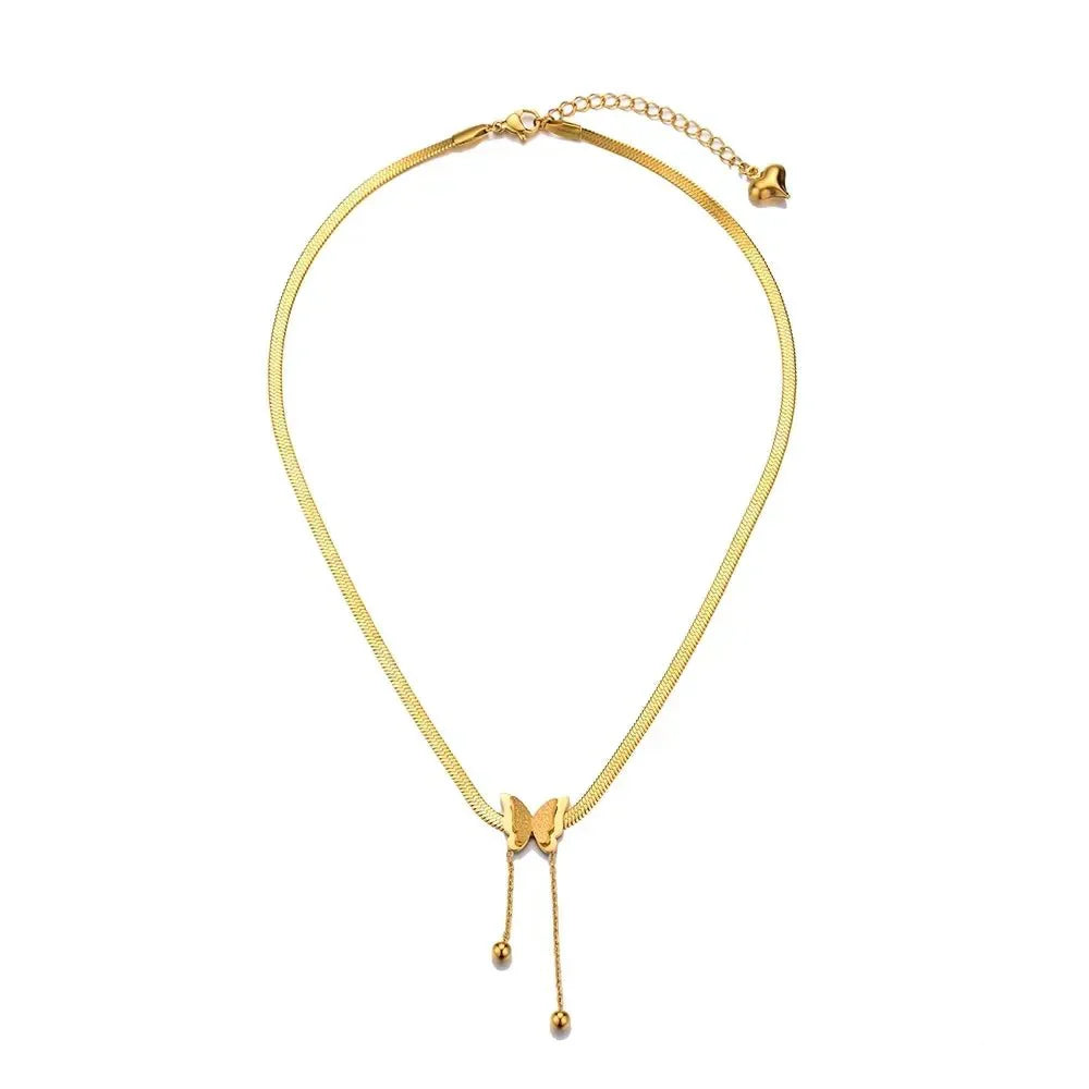 Dainty Link Butterfly Pendant Necklace