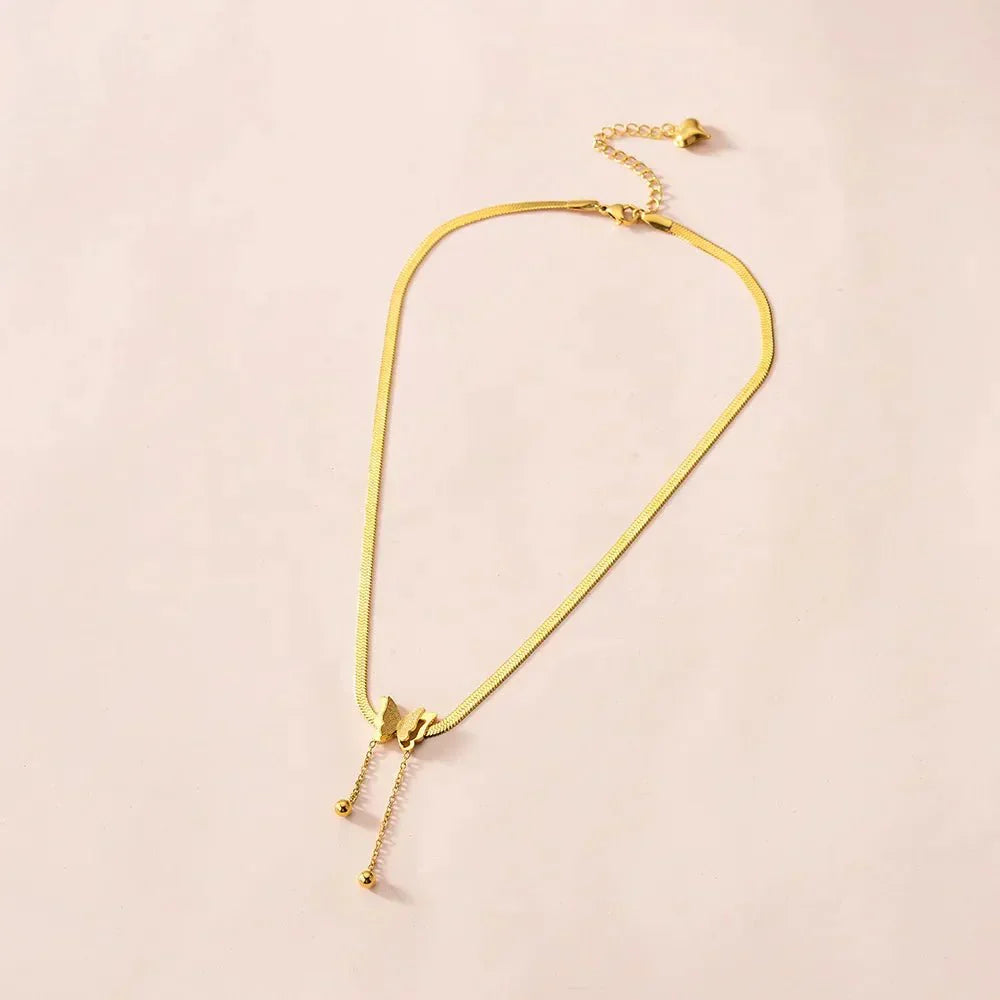 Dainty Link Butterfly Pendant Necklace