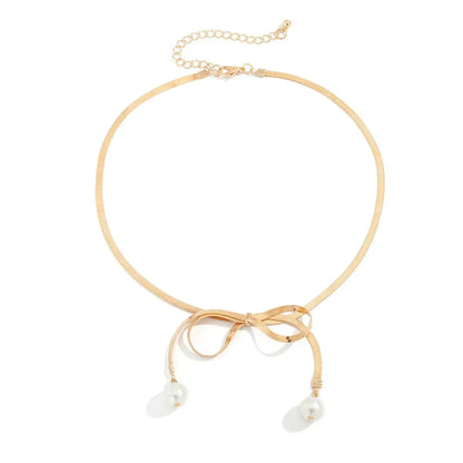 Dainty Pearl Drop Bow Necklace
