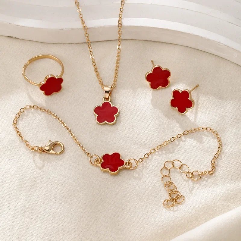 Dainty Blossom 4 Piece Necklace Set
