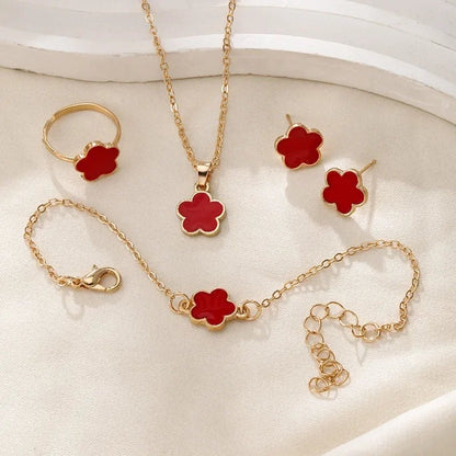 Dainty Floral Clover Necklace Set for Women