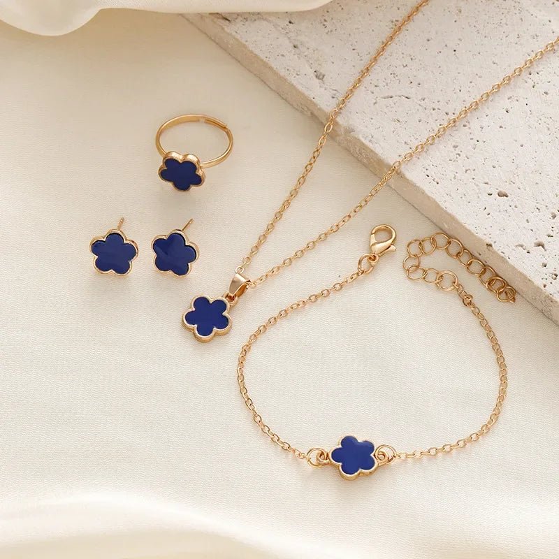 Dainty Floral Clover Necklace Set for Women