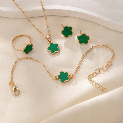 Dainty Floral Clover Necklace Set for Women