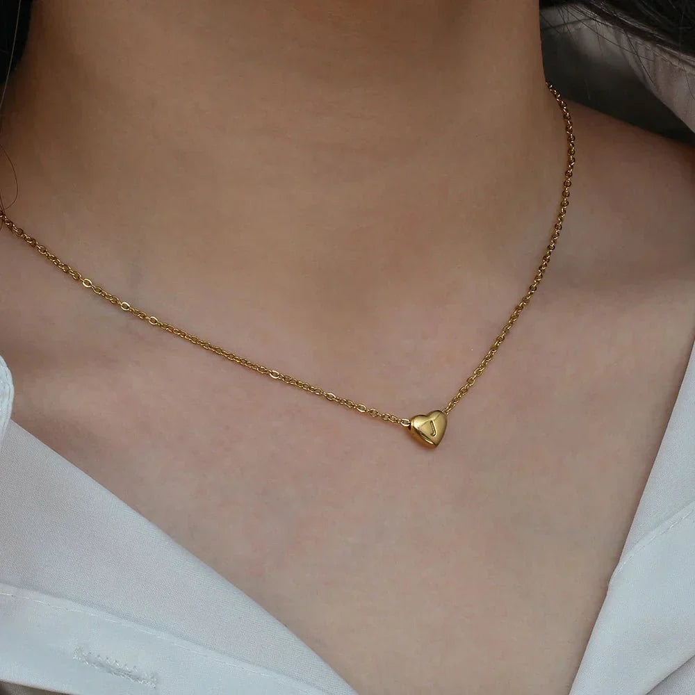 Dainty Tiny Monogram Heart Necklace