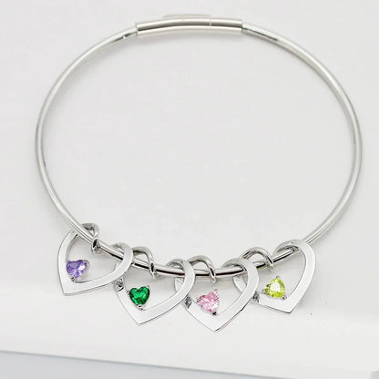 Dainty Gemstone Heart Pendant Bangle Necklace Set