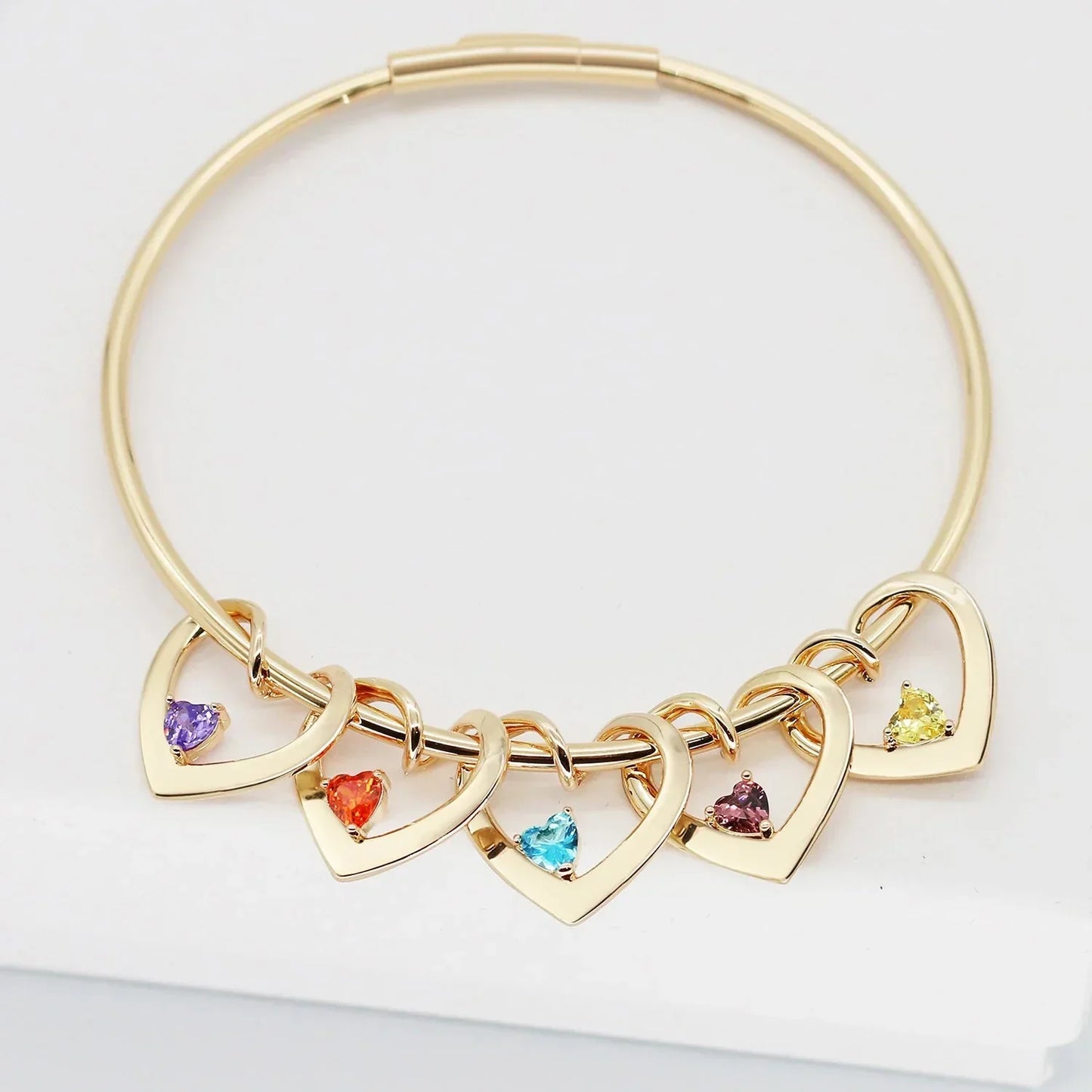 Dainty Gemstone Heart Pendant Bangle Necklace Set