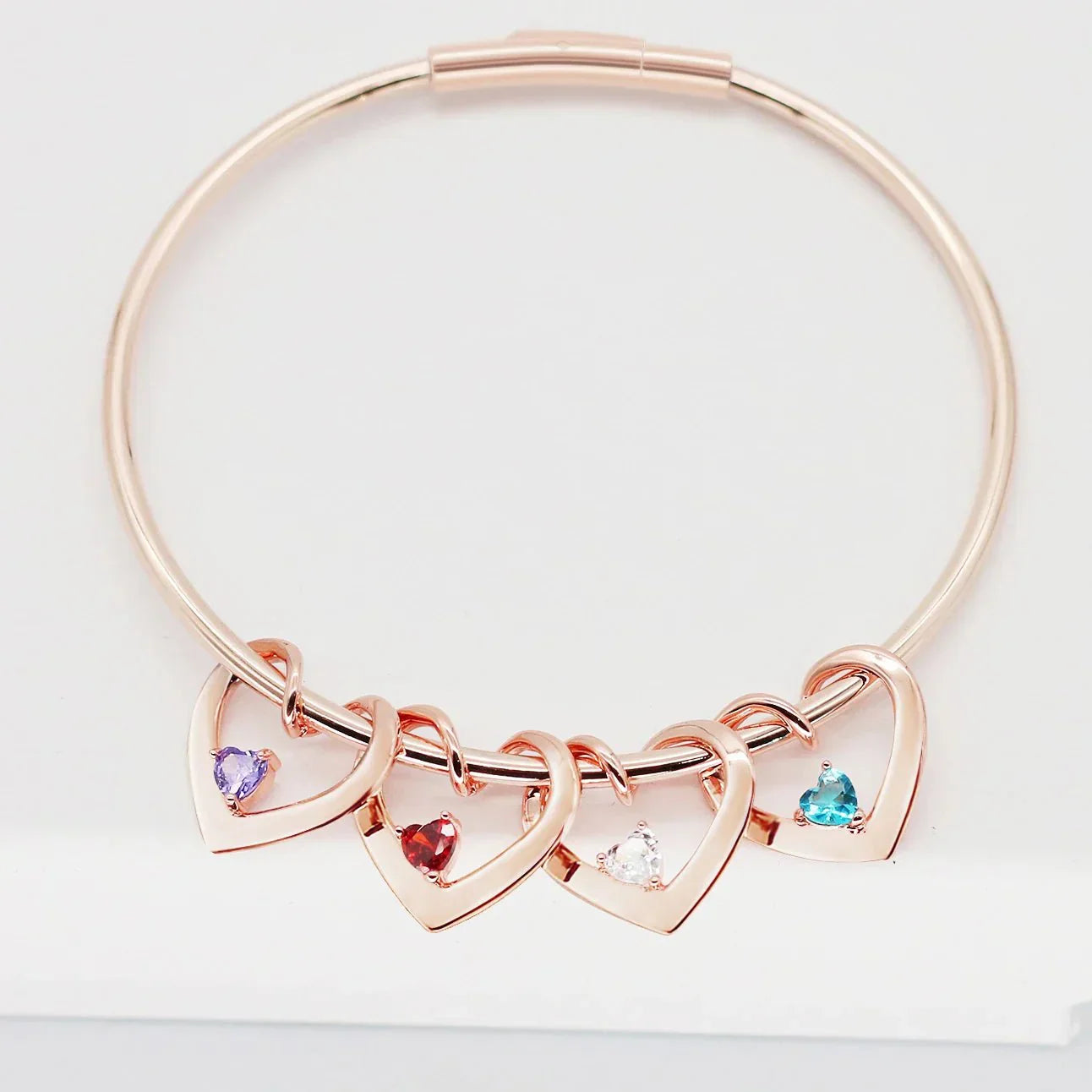 Dainty Gemstone Heart Pendant Bangle Necklace Set