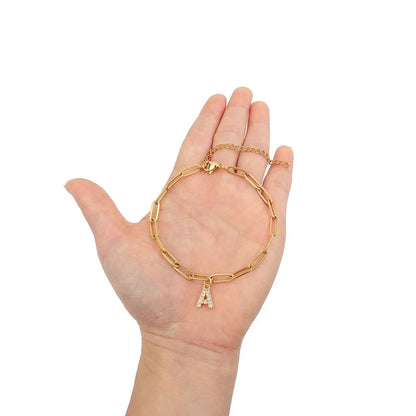Dainty Monogram Paperclip Charm Bangle