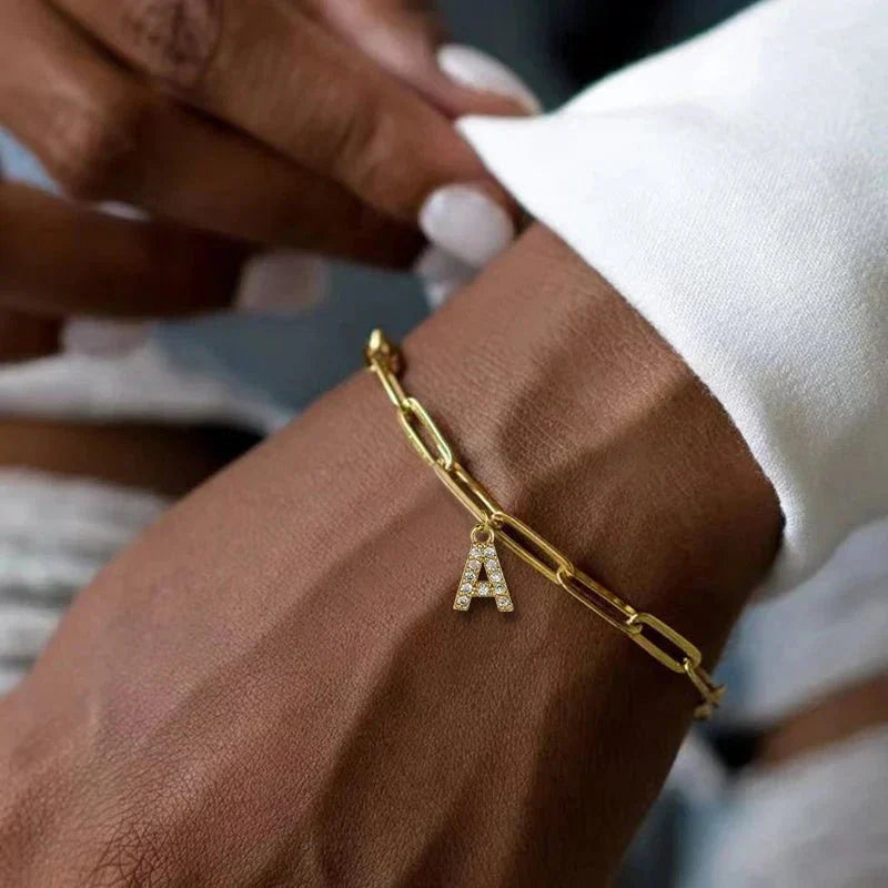 Dainty Monogram Paperclip Charm Bangle