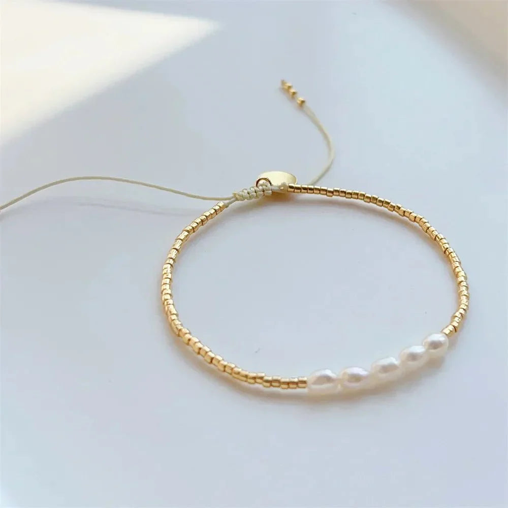 Elegant Beaded Pearl Gold Chain Bracelet