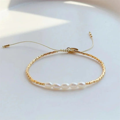Elegant Beaded Pearl Gold Chain Bracelet