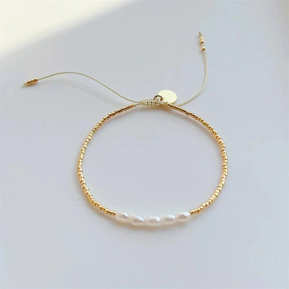 Elegant Beaded Pearl Gold Chain Bracelet