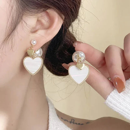 Pretty Pearl Heart Dangle Earrings - Luxicro