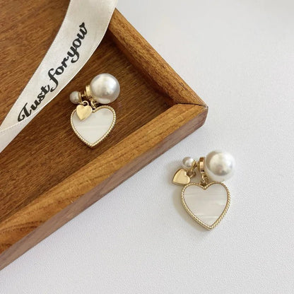 Pretty Pearl Heart Dangle Earrings
