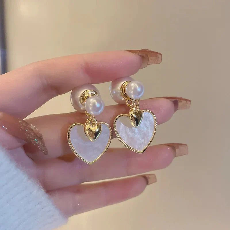 Pretty Pearl Heart Dangle Earrings