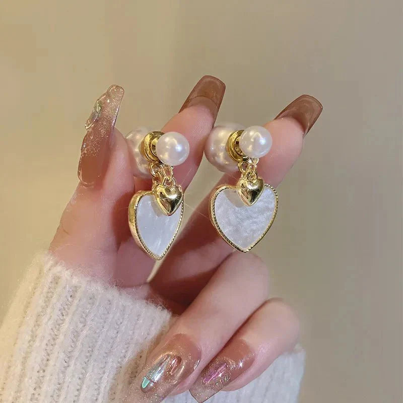 Pretty Pearl Heart Dangle Earrings