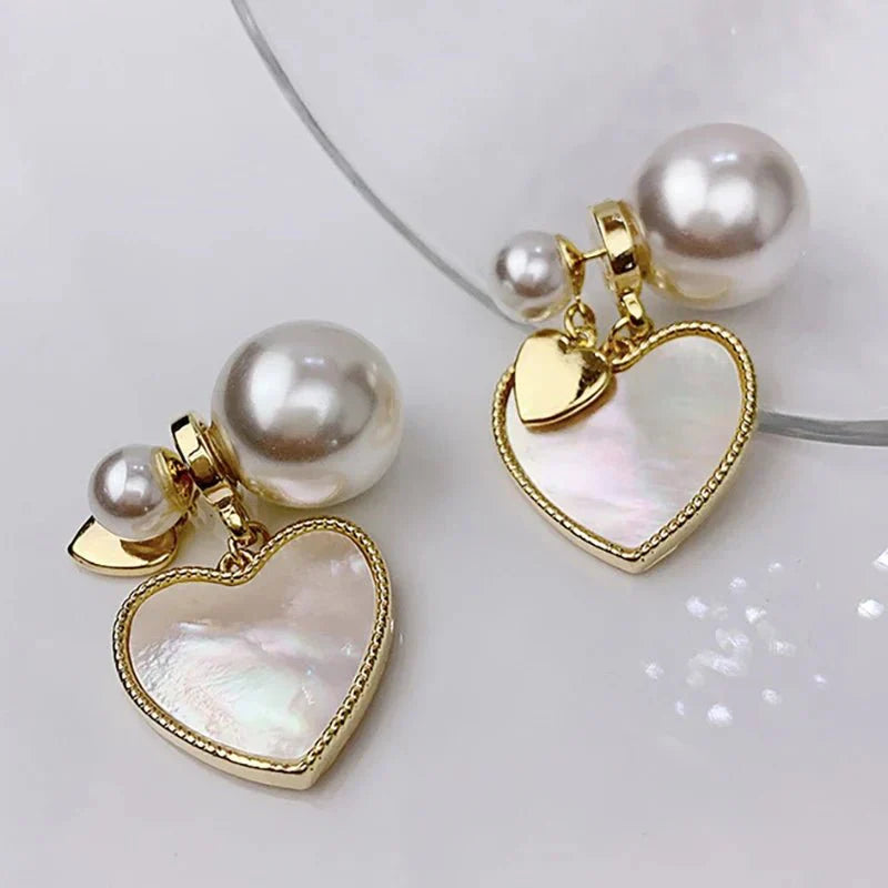 Pretty Pearl Heart Dangle Earrings