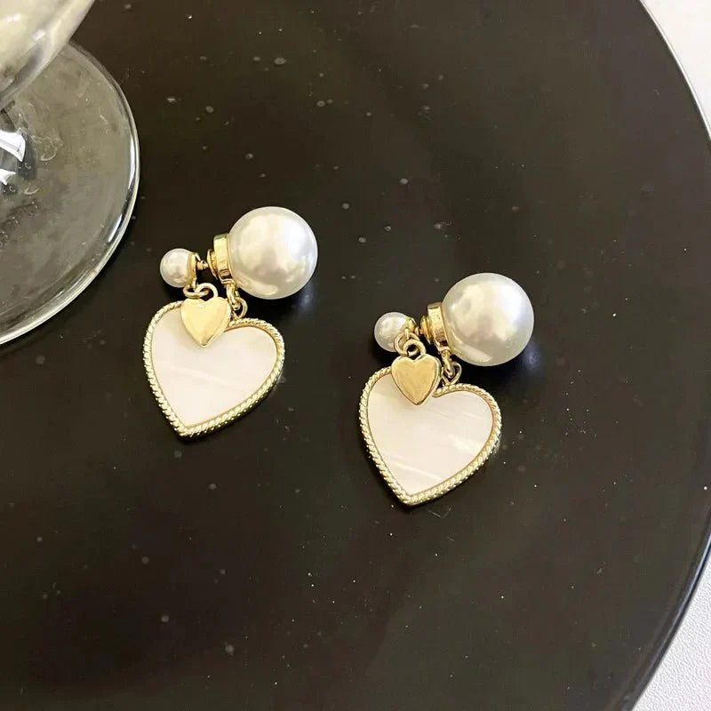 Pretty Pearl Heart Dangle Earrings