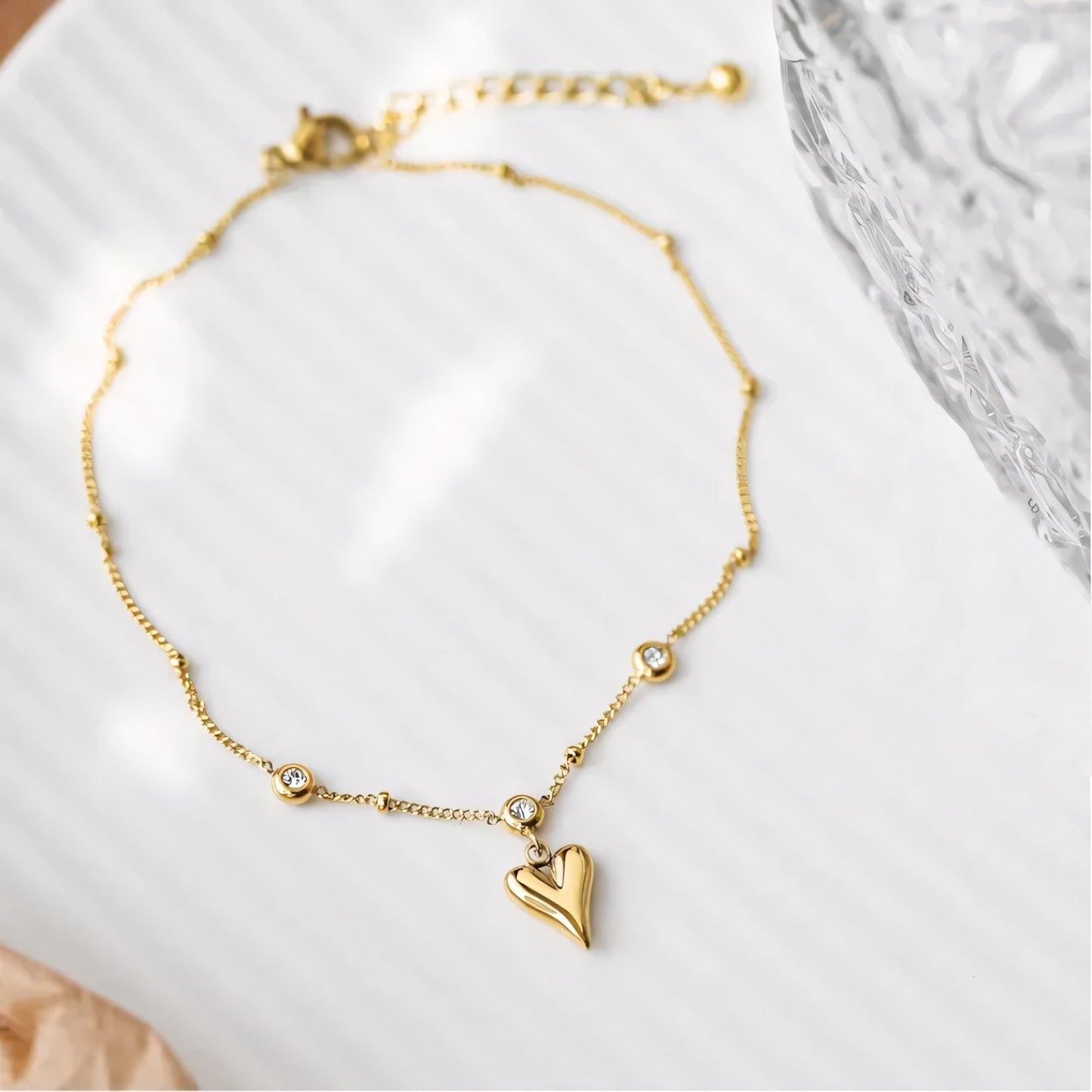 Dainty Heart Shining Silver Anklet