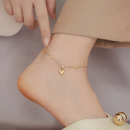 Dainty Heart Shining Silver Anklet