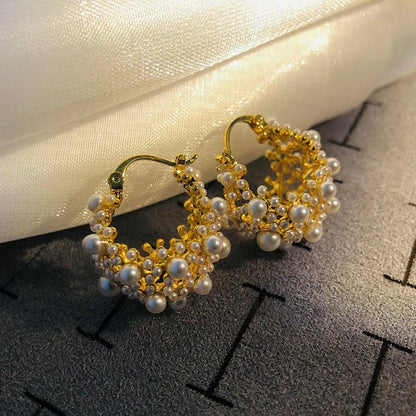 Trendy White Pearl Hoop Drop Earrings