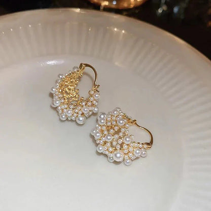 Trendy White Pearl Hoop Drop Earrings