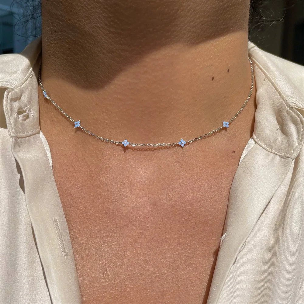 Dainty Tiny Flower Chain Necklace