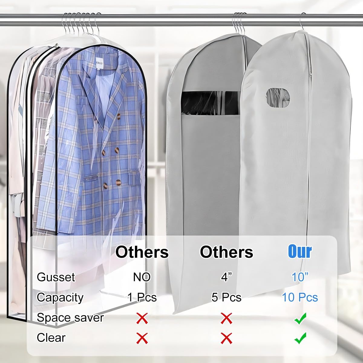 Clear Storage Bags with Zipper - 6 Pack Closet Organizers