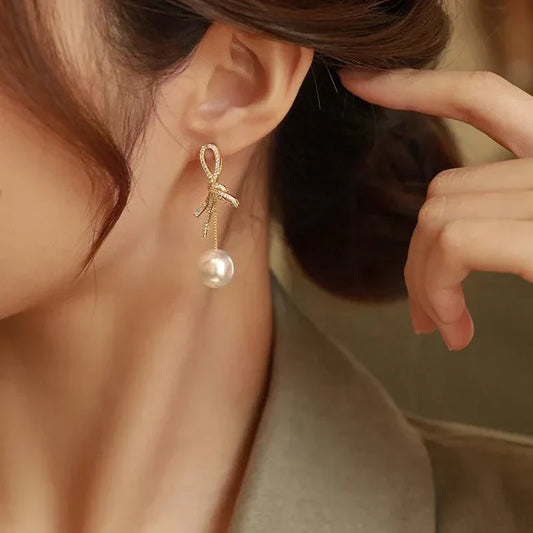 Beautiful White Pearl Hanging Earrings - Luxicro