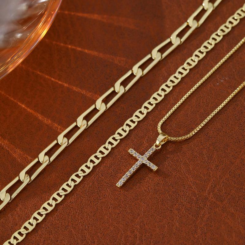 Luxury Cross Layered Necklace 3 Piece Set