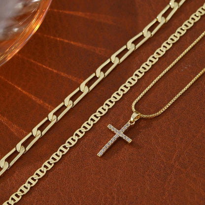 Luxury Cross Layered Necklace 3 Piece Set