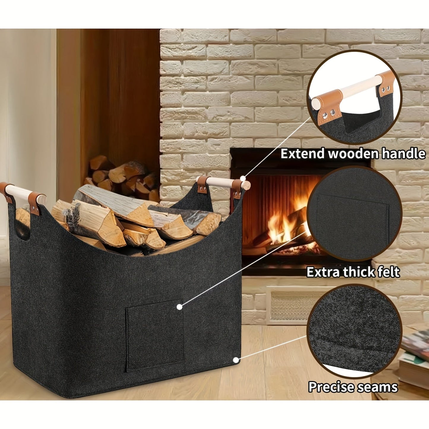 Large Folding Storage Basket with Wood Handles