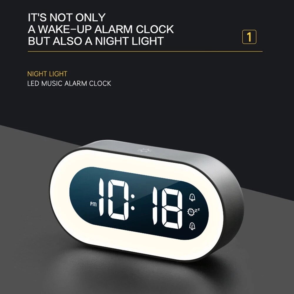 Compact Digital Alarm Clock with LED Night Light