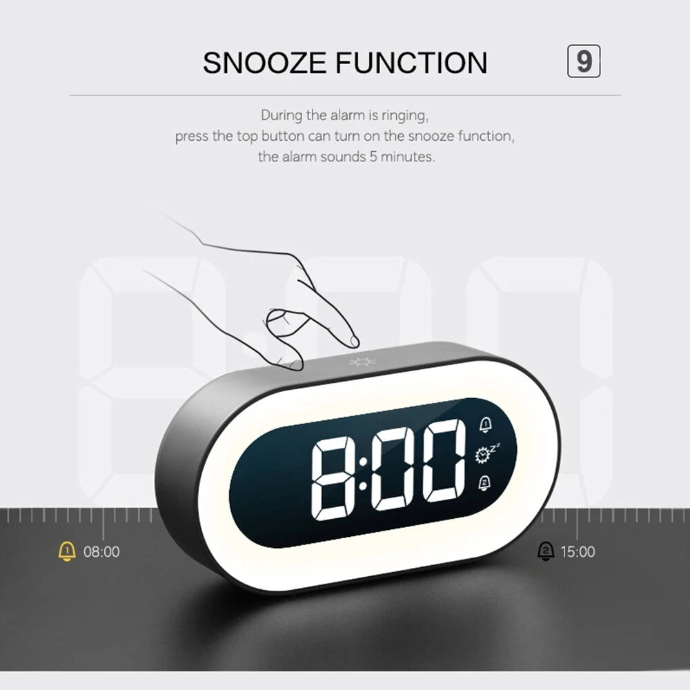 Compact Digital Alarm Clock with LED Night Light