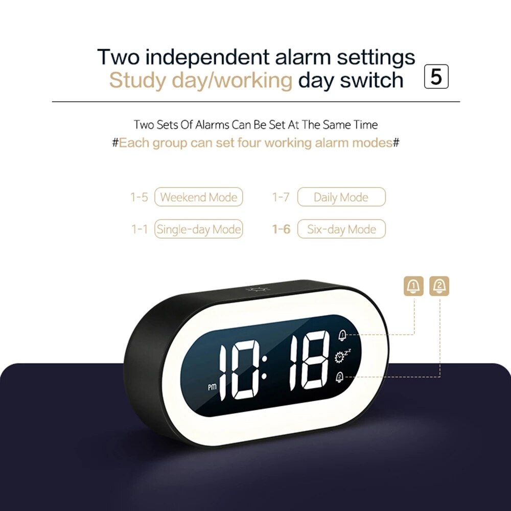 Compact Digital Alarm Clock with LED Night Light