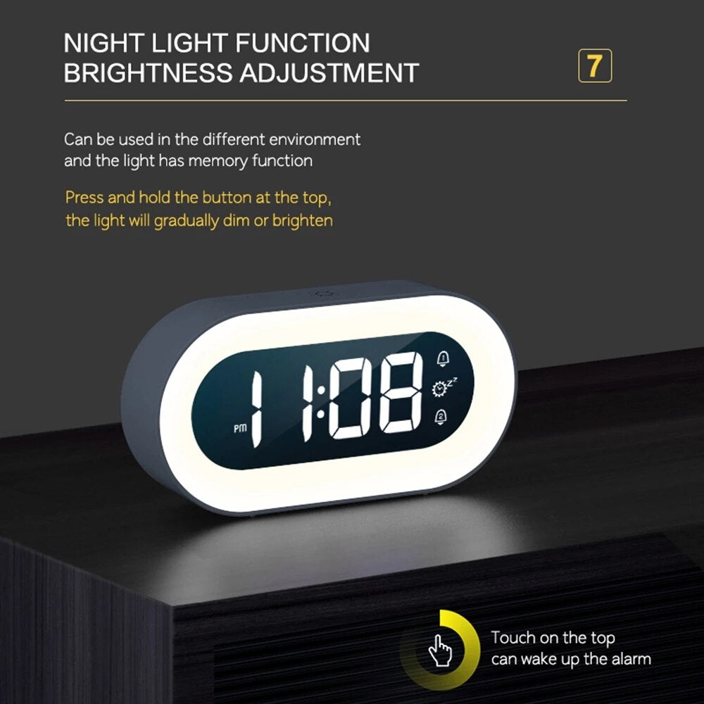 Compact Digital Alarm Clock with LED Night Light