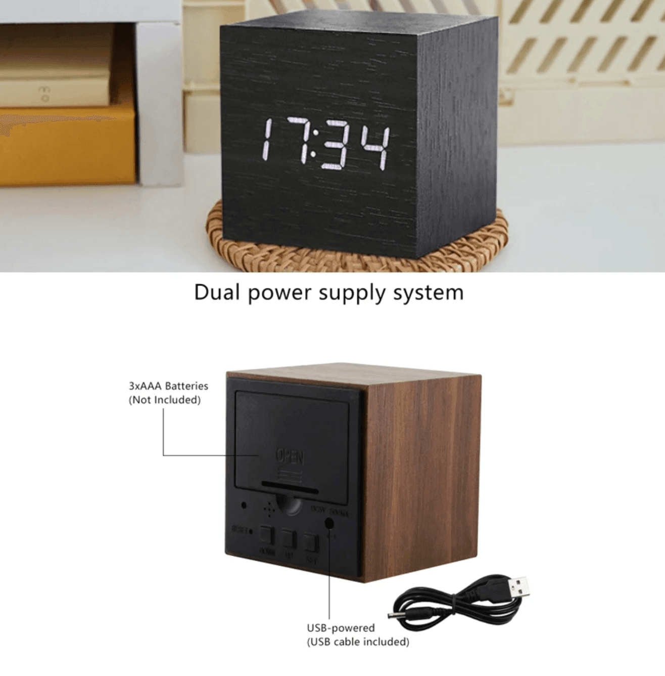 Contemporary Wood LED Table Clock