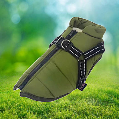 Warm Insulated Dog Coat with Reflective Safety Harness