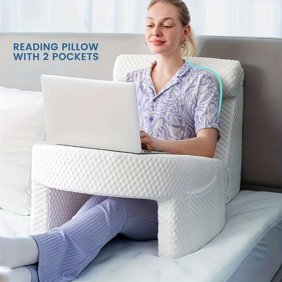 Plush Bed Rest Pillow with Memory Foam and Removable Cover