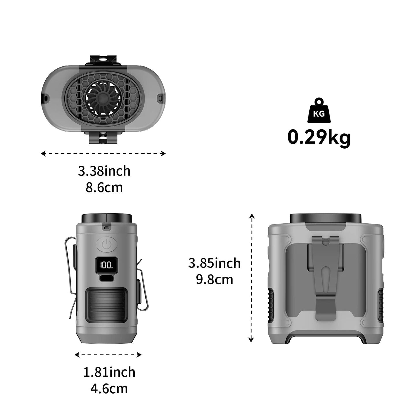Compact Rechargeable Waist Fan with LED Light