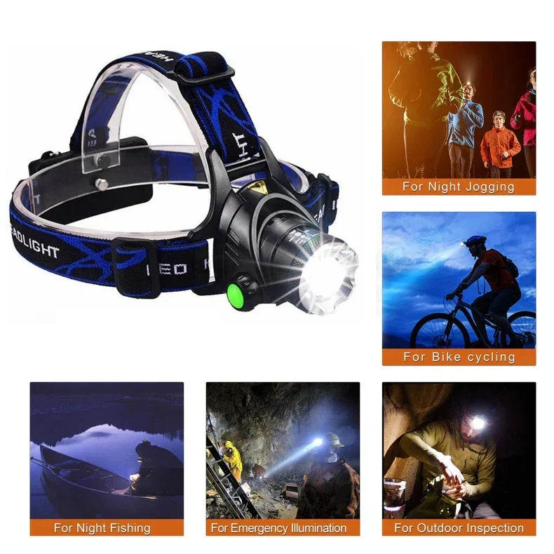Bright Rechargeable LED Headlight Waterproof Zoom Lamp