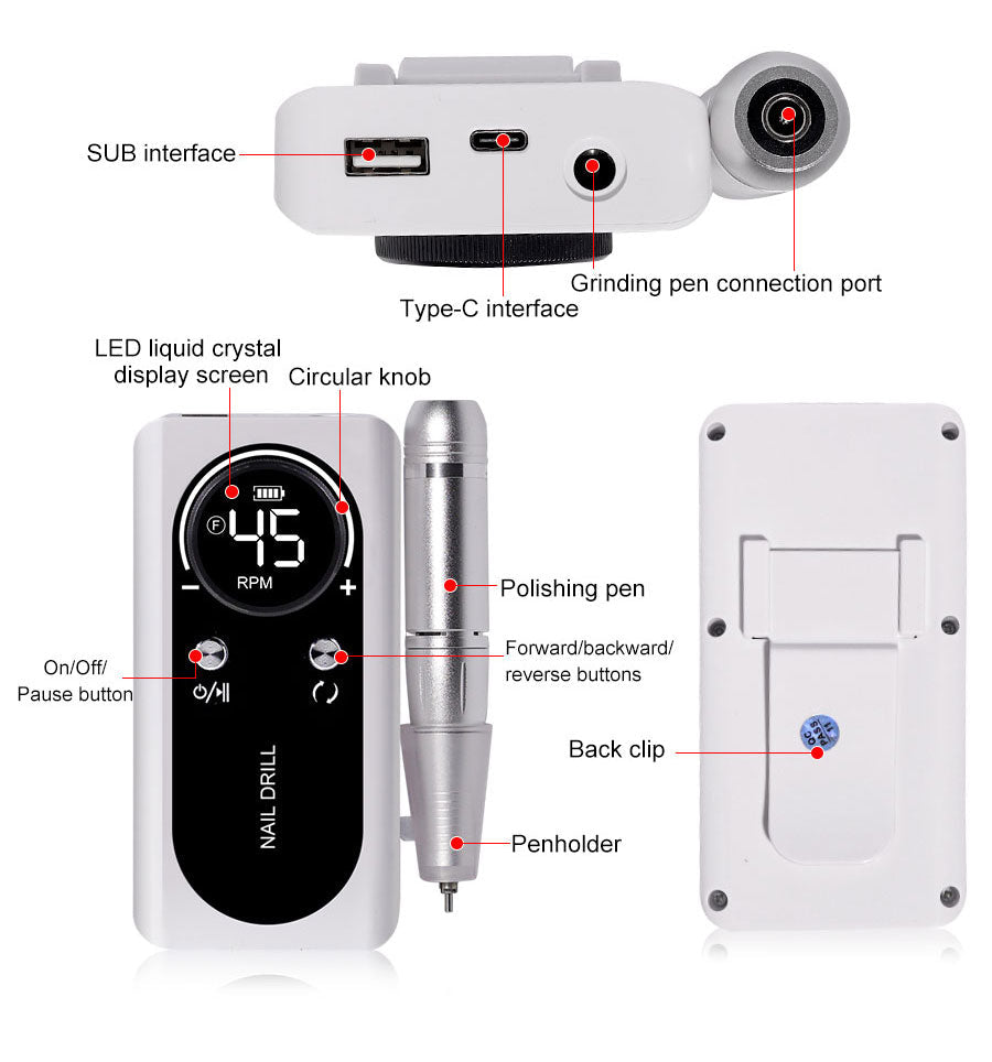 Portable Cordless Nail Drill Set