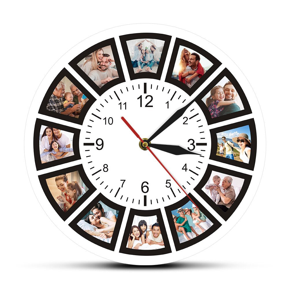 Customizable Picture Frame Wall Clock 12 Photo Display