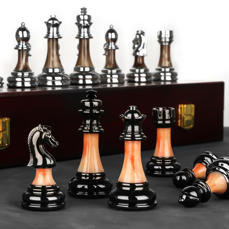 Premium Wooden Chess Board with Large Metal Pieces - Luxicro