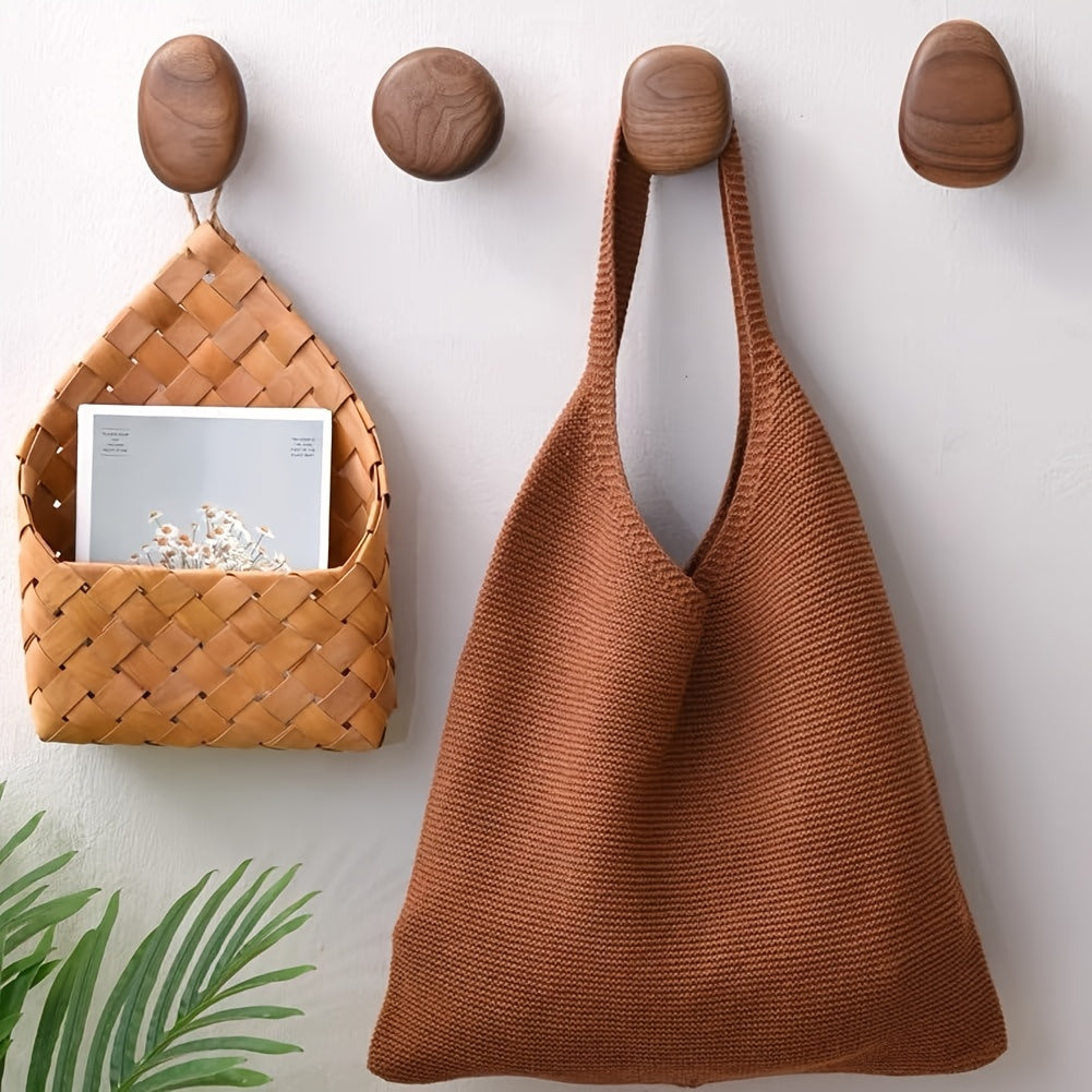Traditional Wood Wall Hooks - Brown Wooden Coat Rack